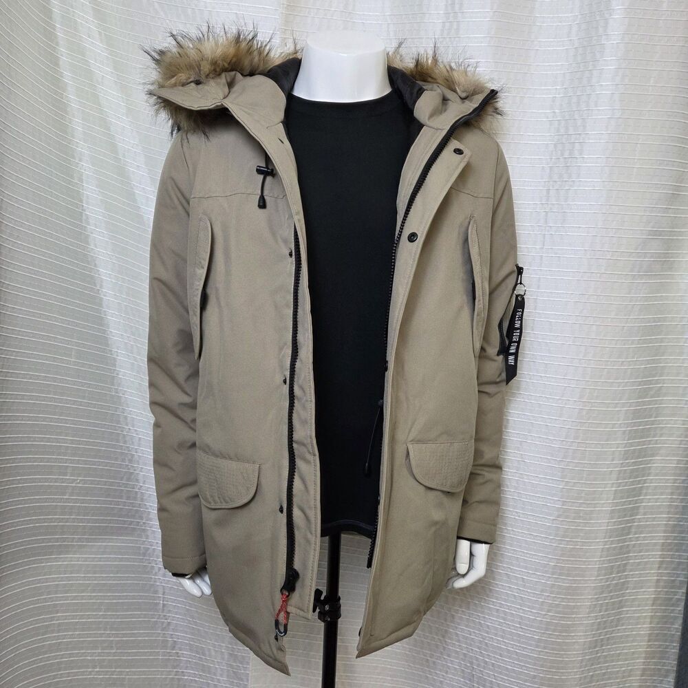 Molemsx Mountain Pioneers Parka Omni Heat Puffer Faux Fur Trim Tan Men's S/M